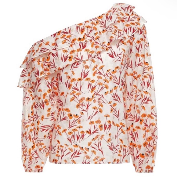 NEW MAJE CREAM FLORAL PRINT ONE-SHOULDER TOP - Picture 7 of 8